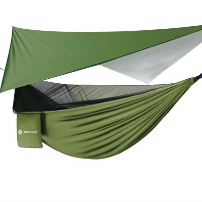 Hamaka s moskytiérou + stříška 260x140 cm, zelená SPRINGOS KONGO