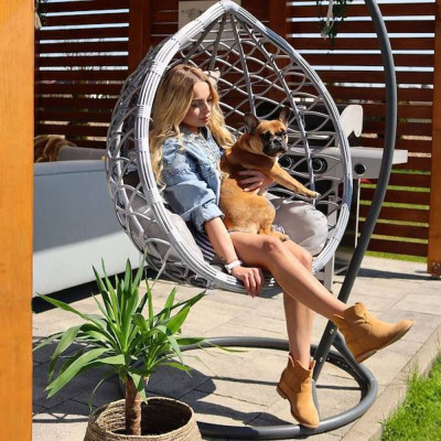 Houpací křeslo se stojanem SPRINGOS BEATA PREMIUM šedé + světle šedé polštáře