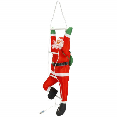 LED Santa Claus na žebříku 90 cm, 8 funkcí, USB, teplá bílá