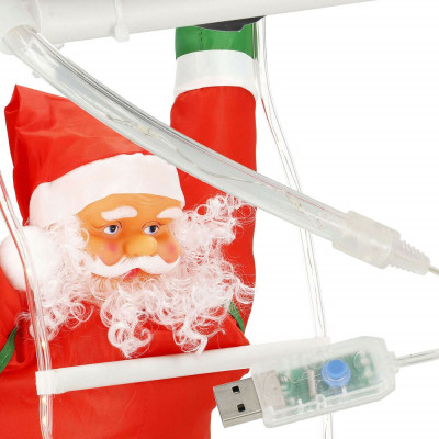 LED Santa Claus na žebříku 90 cm, 8 funkcí, USB, teplá bílá