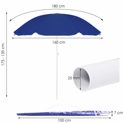 Zahradní slunečník 160 cm, modrý SPRINGOS VIVA BU0022