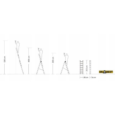 Hliníkový žebřík 3x7 příček třídílný DRABEST DW3-7 MAX