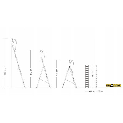 Hliníkový žebřík 3x11 příček třídílný DRABEST DW3-11 MAX