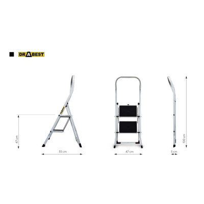 Ocelové schůdky 2 stupně DRABEST KITCHEN-2 PRO bílé