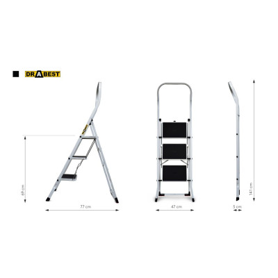 Ocelové schůdky 3 stupně DRABEST KITCHEN-3 PRO bílé