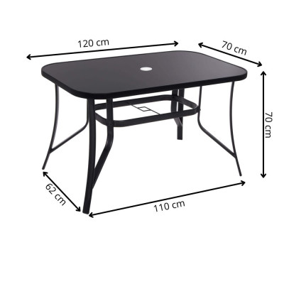 Zahradní stůl 120x70, černý SPRINGOS TOSCANA GF0077