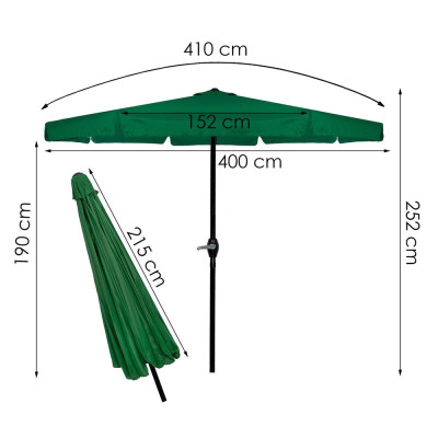 Zahradní slunečník 400 cm SPRINGOS GU0031 zelený