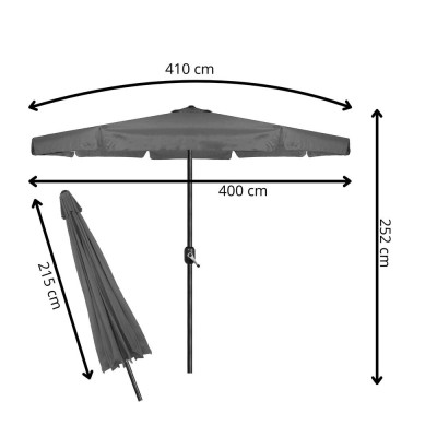 Zahradní slunečník 400 cm SPRINGOS GU0040 tmavě šedý