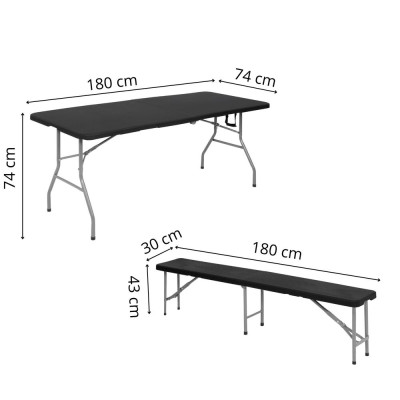 Pivní set pro 8 osob 180x75 cm SPRINGOS GF0098 černý