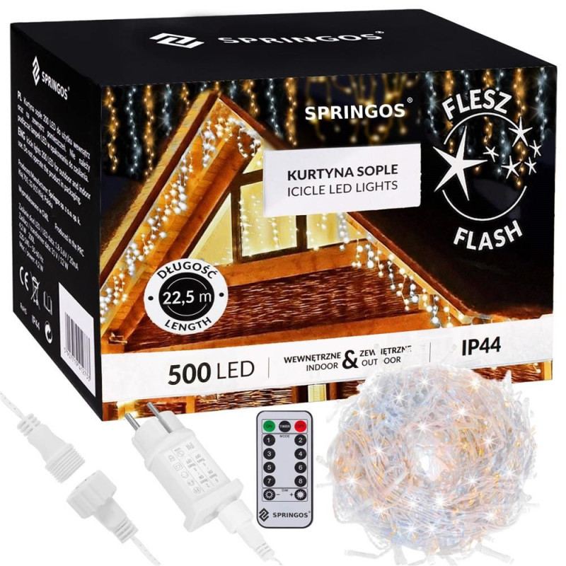 LED krápníky - 22,5m, 500LED, 8 funkcí, ovladač, časovač, IP44, duální bílá LED krápníky - 22,5m, 500LED, 8 funkcí, ovladač, časovač, IP44, duální bílá