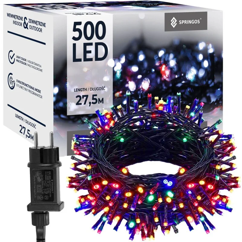 LED světelný řetěz - 27,5m, 500LED, 8 funkcí, paměť, IP44, multicolor LED světelný řetěz - 27,5m, 500LED, 8 funkcí, paměť, IP44, multicolor