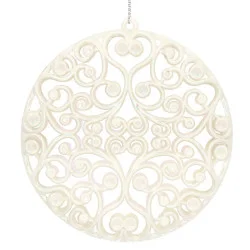 Koule s ornamenty 9cm bílá perleť, vánoční ozdoba