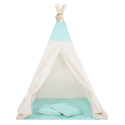 Teepee stan pro děti SPRINGOS Zelený s hvězdami