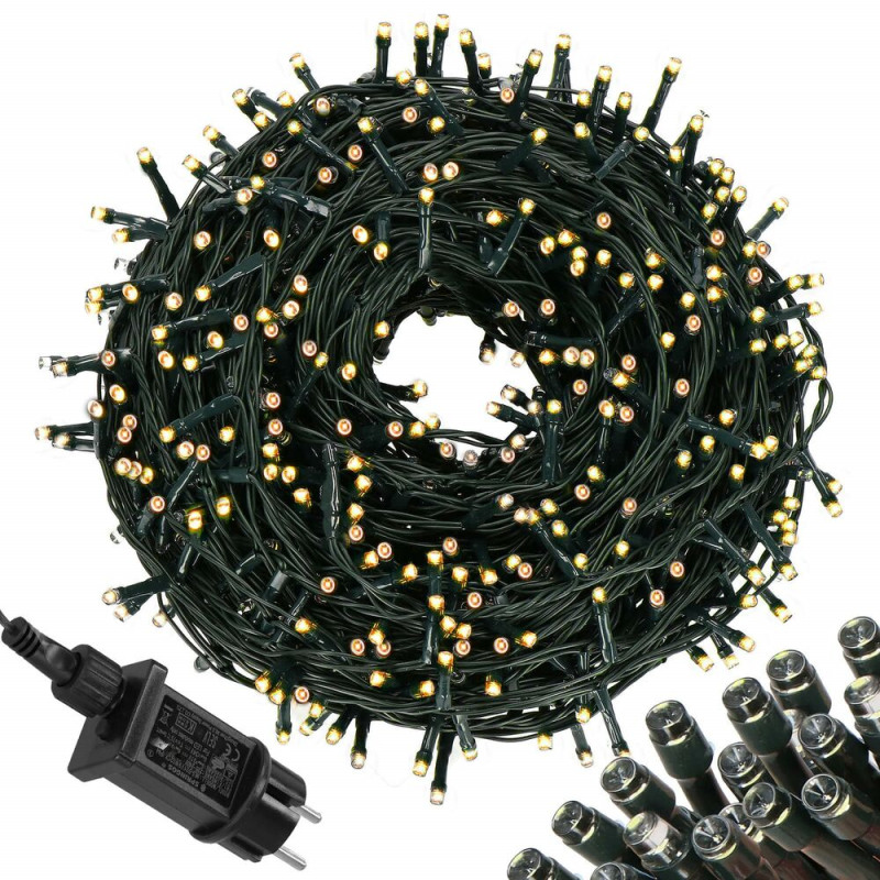 LED světelný řetěz - 12,5m, 200LED, 8 funkcí, paměť, IP44, teplá bílá LED světelný řetěz - 12,5m, 200LED, 8 funkcí, paměť, IP44, teplá bílá