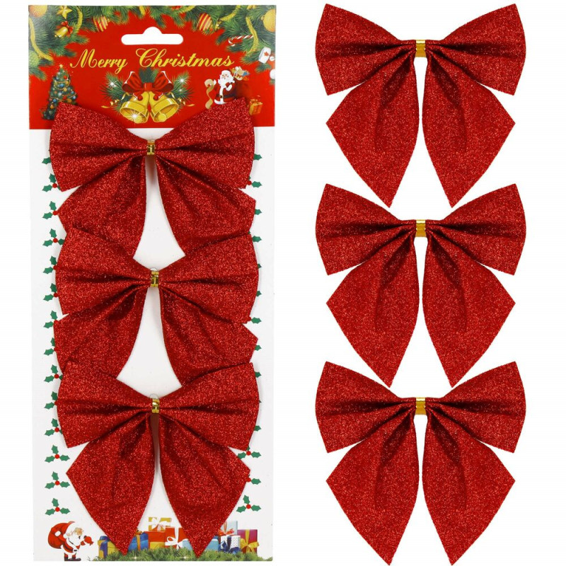 Vánoční mašle 11x11cm červené sada 3ks, vánoční dekorace Vánoční mašle 11x11cm červené sada 3ks, vánoční dekorace