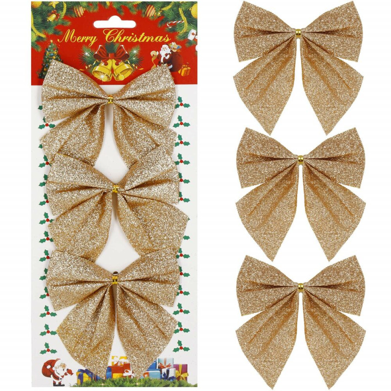 Vánoční mašle 11x11cm zlaté sada 3ks, vánoční dekorace Vánoční mašle 11x11cm zlaté sada 3ks, vánoční dekorace