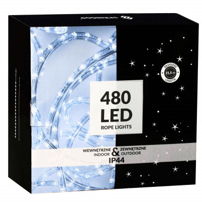 LED světelná hadice - 20m, 480LED, 8 funkcí, paměť, IP44, studená bílá