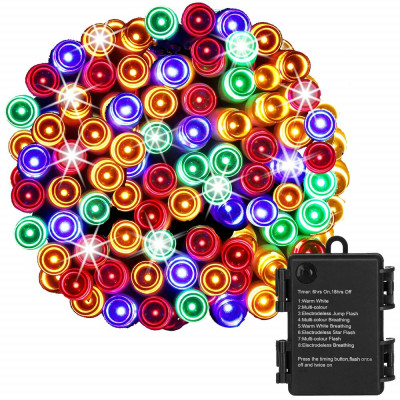 LED řetěz - 5m, 50LED, 8-funkcí, časovač, 3xAA, IP44, multicolor