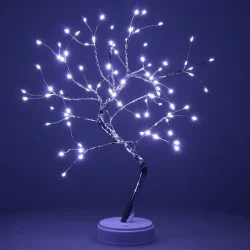 LED Bonsai stříbrná - 45cm, 90LED, 2 funkce, USB, 3xAA, IP20, studená bílá