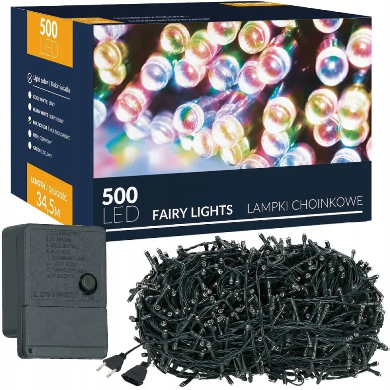LED světelný řetěz - 34,5m, 500LED, 8 funkcí, multicolor LED světelný řetěz - 34,5m, 500LED, 8 funkcí, multicolor