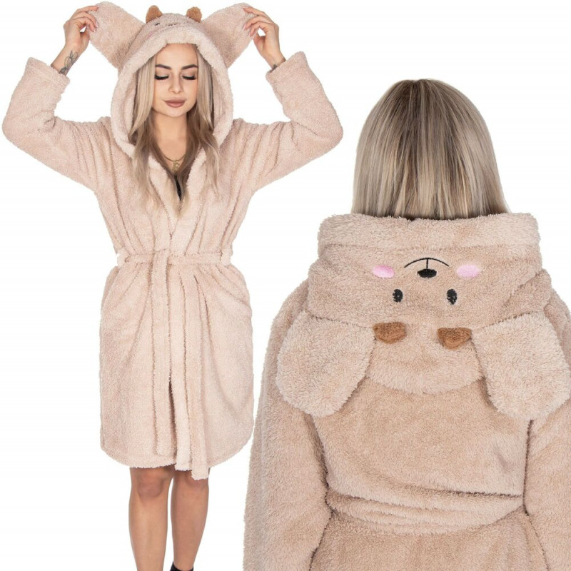 Dámský župan s kapucí vel. L/XL SPRINGOS Hamster HA7374 béžový