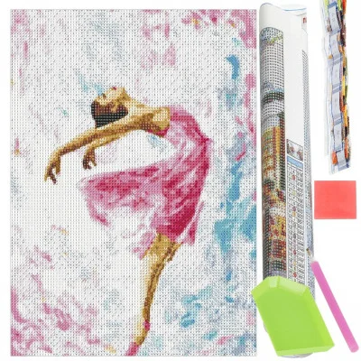 Diamantové malování 40x30 cm SPRINGOS ART Baletka v růžovém