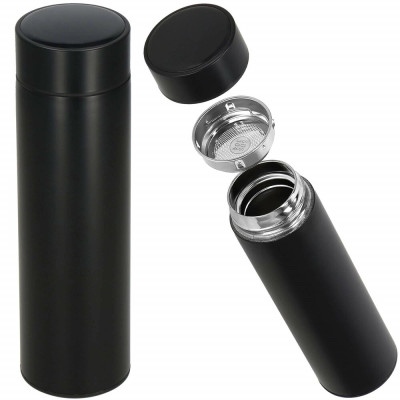 Nerezová termoska s teploměrem + sítko 500 ml SPRINGOS THERMOS černá