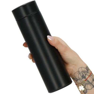 Nerezová termoska s teploměrem + sítko 500 ml SPRINGOS THERMOS černá