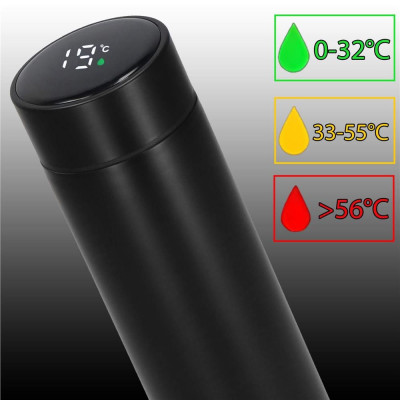 Nerezová termoska s teploměrem + sítko 500 ml SPRINGOS THERMOS černá