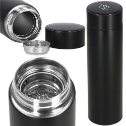 Nerezová termoska s teploměrem + sítko 500 ml SPRINGOS THERMOS černá