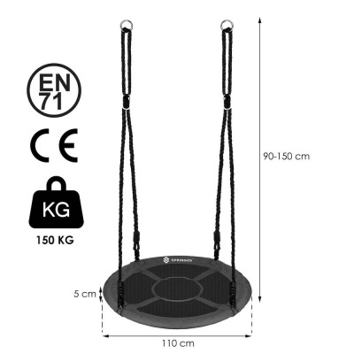 Zahradní houpačka 110 cm SPRINGOS SN027 ČAPÍ HNÍZDO šedá