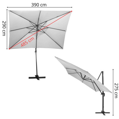 Zahradní slunečník 290x390 cm SPRINGOS GU0048 světle šedý