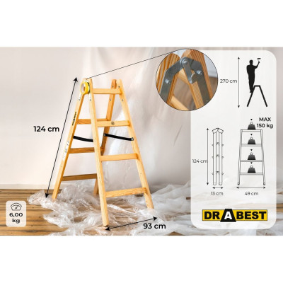 Dřevěné malířské štafle 2x4 stupně oboustranné DRABEST DREW 2x4 PRO