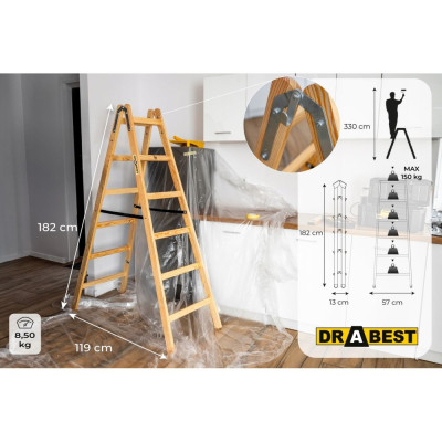 Dřevěné malířské štafle 2x6 stupňů oboustranné DRABEST DREW 2x6 PRO