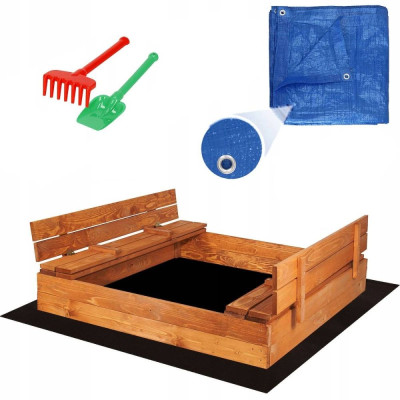 Dětské pískoviště s krytem 150x150 cm SPRINGOS SARA 150IMS + hračky, plachta a podložka