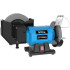 Stolní kombinovaná bruska se šnekovým převodovým pohonem s dlouhou životností, kovová konstrukce, kondenzátorový motor, vodní nádrž z PVC. Integrovaný osobní ochranný spínač.
