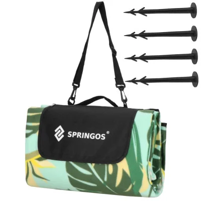 Pikniková deka 200x200 SPRINGOS PM052 zelená s listy