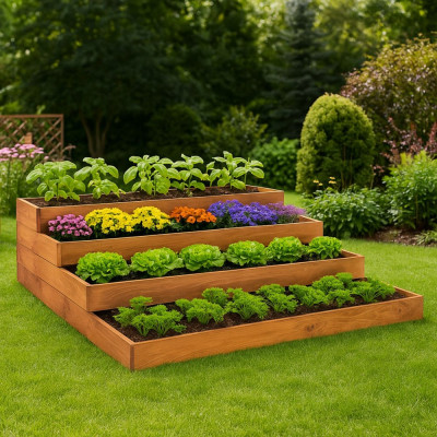 Vyvýšený záhon 4 patrový 123x123 cm dřevěný SPRINGOS GB0001