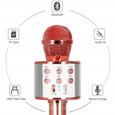 Bezdrátový karaoke mikrofon s reproduktorem SPRINGOS KG0029 růžový