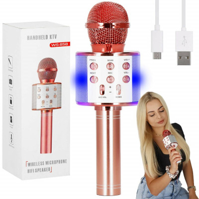 Bezdrátový karaoke mikrofon s reproduktorem SPRINGOS KG0029 růžový