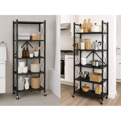 Kovový regál 70x35x158 cm 5 polic lakovaný mobilní HIGHER CJ01-05