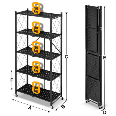 Kovový regál 70x35x158 cm 5 polic lakovaný mobilní HIGHER CJ01-05