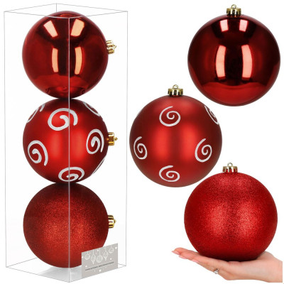 Vánoční baňky červené mix 15 cm, sada 3ks CA1364