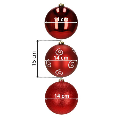 Vánoční baňky červené mix 15 cm, sada 3ks CA1364