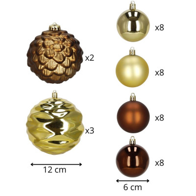 Vánoční baňky zlato-hnědé mix - 12/6 cm, sada 37ks CA0961