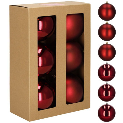 Vánoční baňky červené mix - 13 cm, sada 6ks CA0988