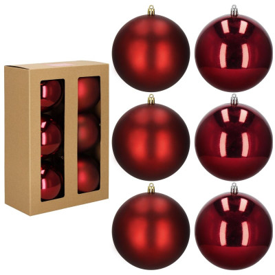 Vánoční baňky červené mix - 13 cm, sada 6ks CA0988