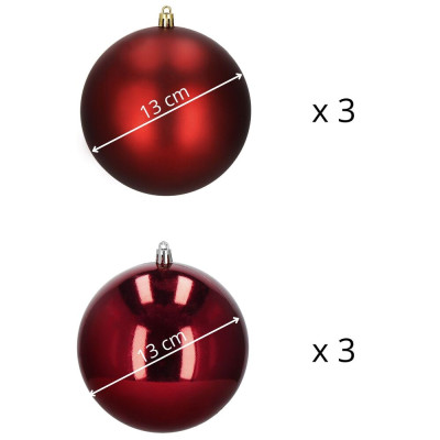 Vánoční baňky červené mix - 13 cm, sada 6ks CA0988