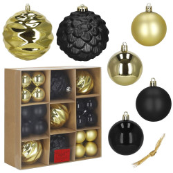 Vánoční baňky zlato-černé mix - 12/6 cm, sada 37ks CA0962