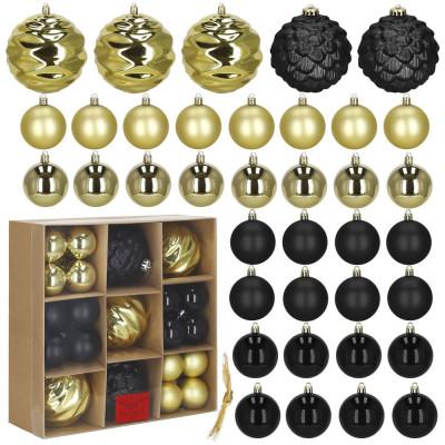 Vánoční baňky zlato-černé mix - 12/6 cm, sada 37ks CA0962
